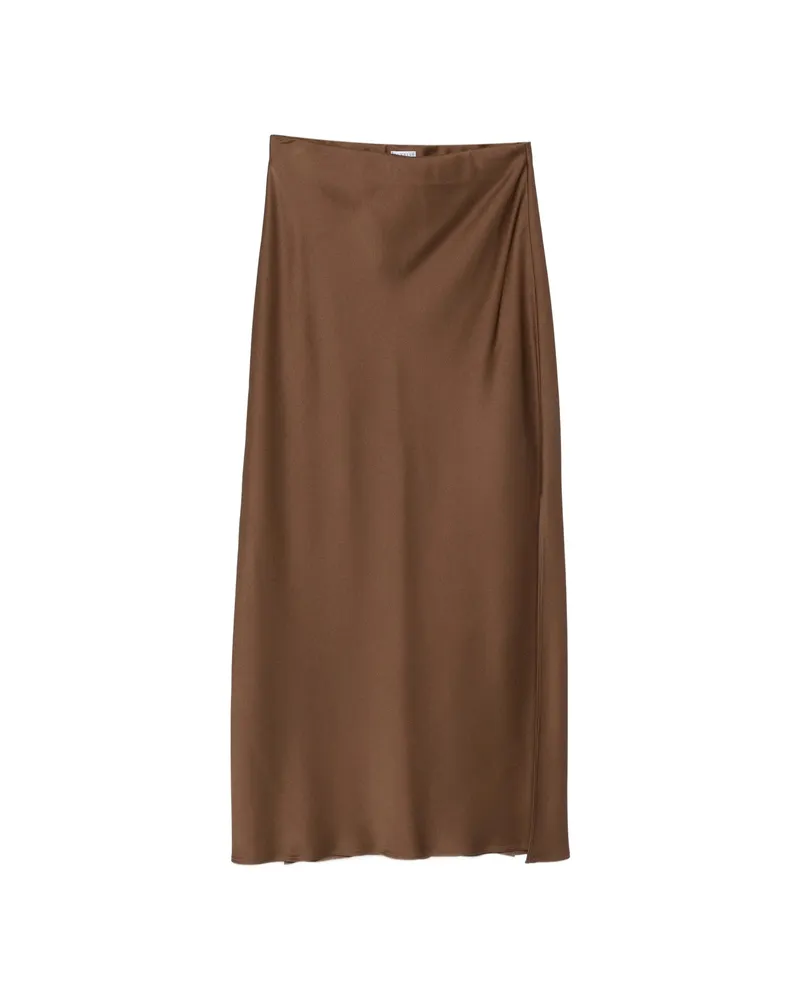 Brunello Cucinelli Satin-finish Slit Maxi Skirt Brown