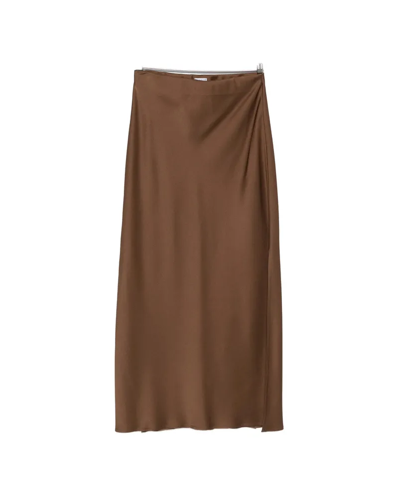 Brunello Cucinelli Satin-finish Slit Maxi Skirt Brown