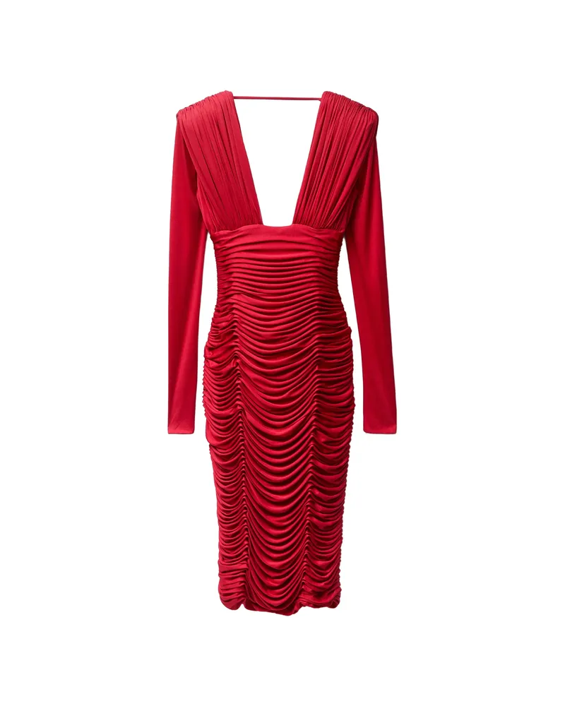 Versace Draped Silk Crêpe Jersey Midi Dress Red