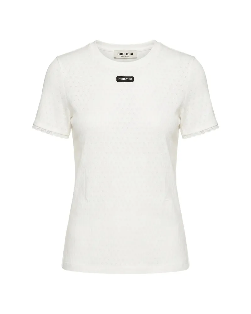 Miu Miu Lace-trim Logo-patch T-shirt White