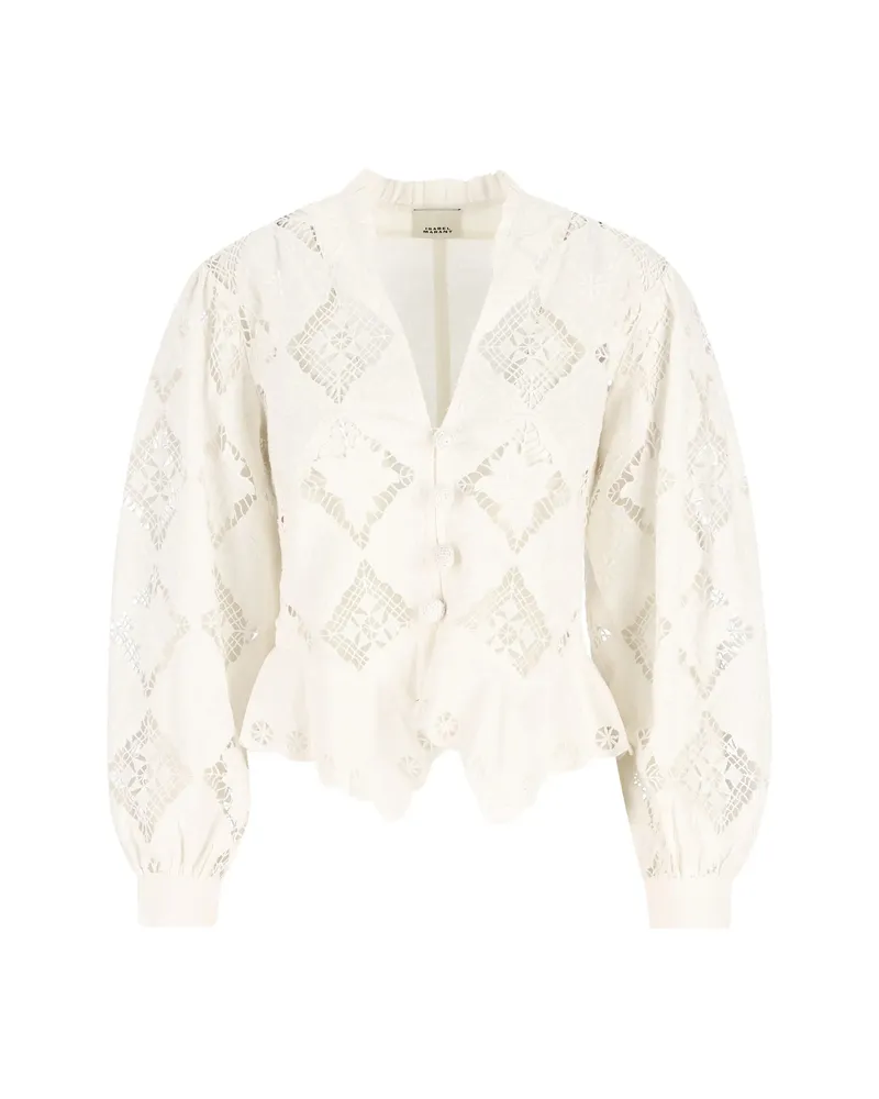 Isabel Marant Nina Ruffled V-neck Blouse Neutrals
