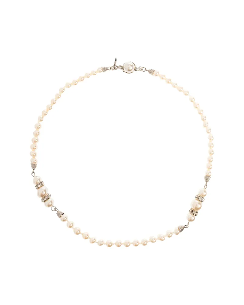Alessandra Rich Pearl Silver Beaded Necklace Silver