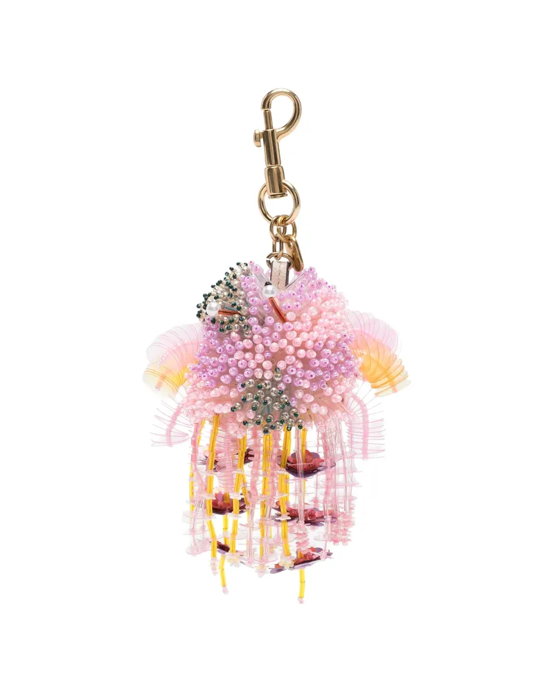 Anya Hindmarch Bead-embellished Sequined Keyring Pink