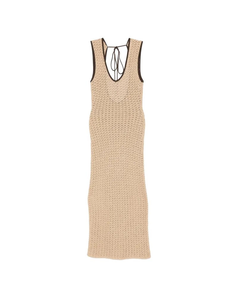 SIR Crochet-knit Open-back Maxi Dress Neutrals