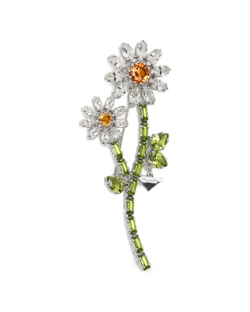 Prada Floral Brooch Silver