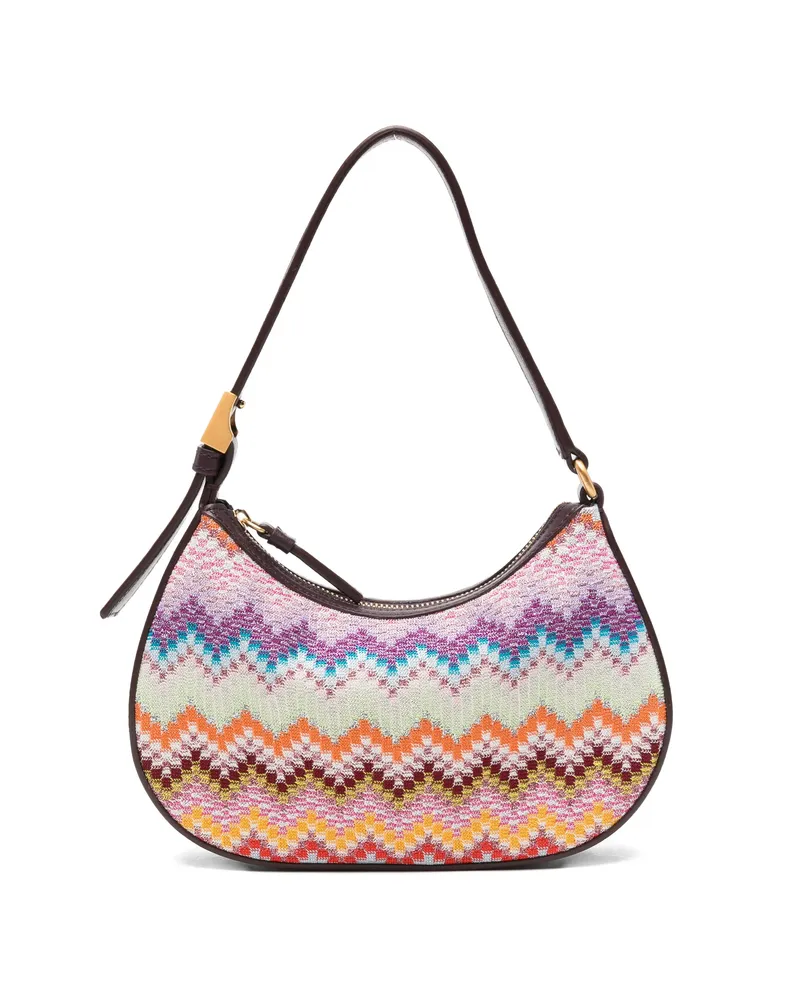 Missoni Mini Zigzag-knit Leather-trim Shoulder Bag Purple