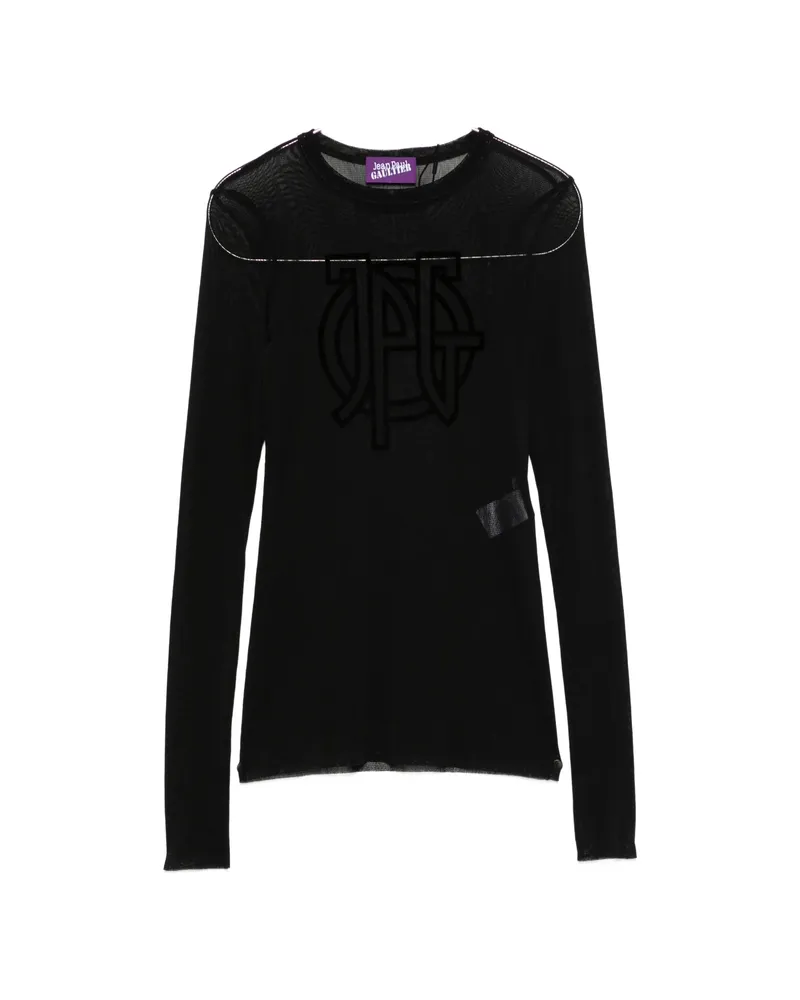 Jean Paul Gaultier Flocked-logo Sheer Top Blue
