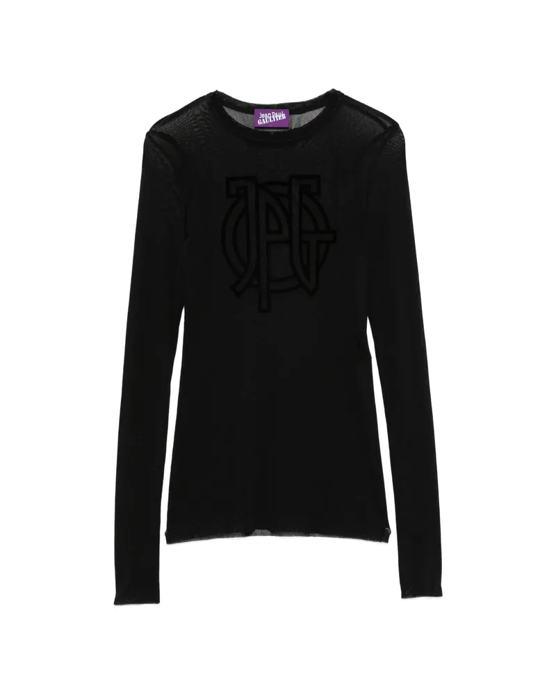 Jean Paul Gaultier Flocked-logo Sheer Top Blue