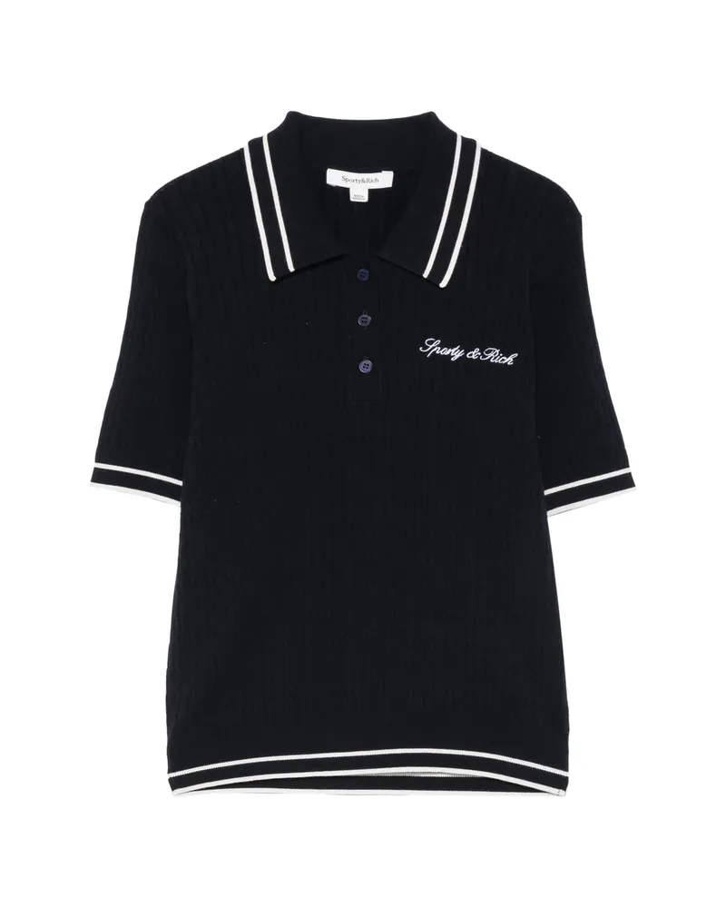 SPORTY & RICH Cable-knit Logo-embroidered Polo Shirt Blue
