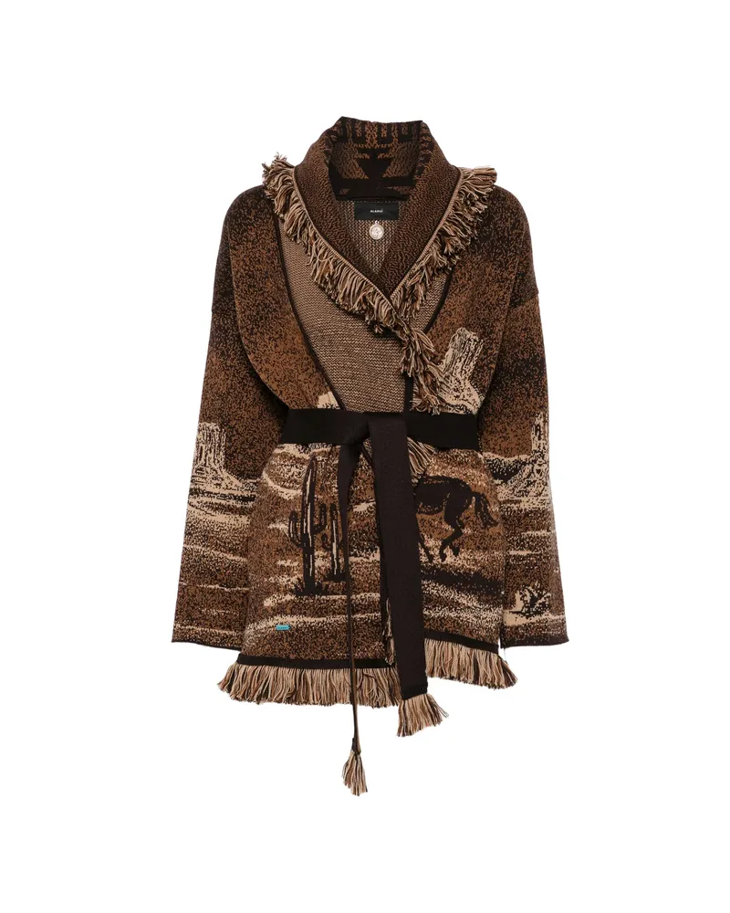 Alanui Wild Wild Fringed-trim Belted Cardi-coat Brown