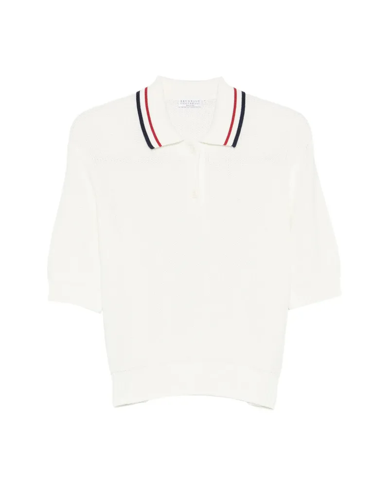 Brunello Cucinelli Striped-collar Polo Top White