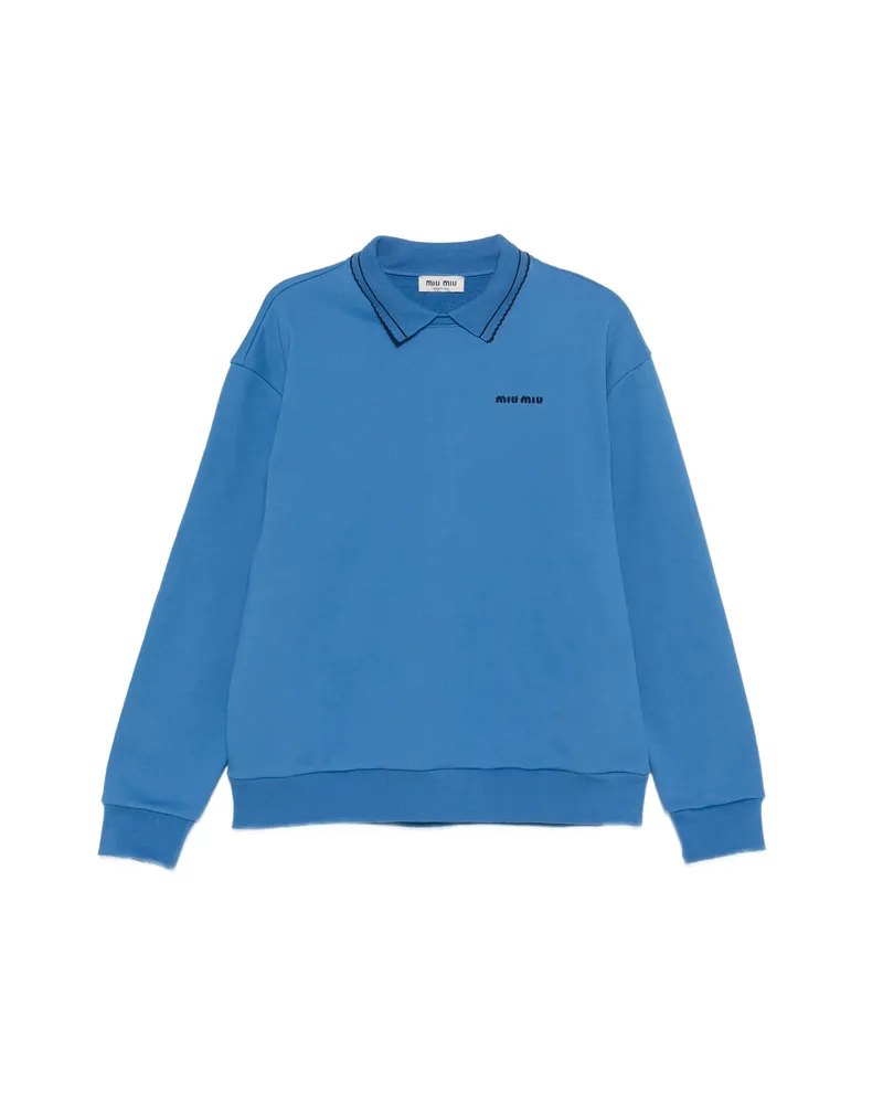 Miu Miu Logo-print Polo-collar Sweater Blue