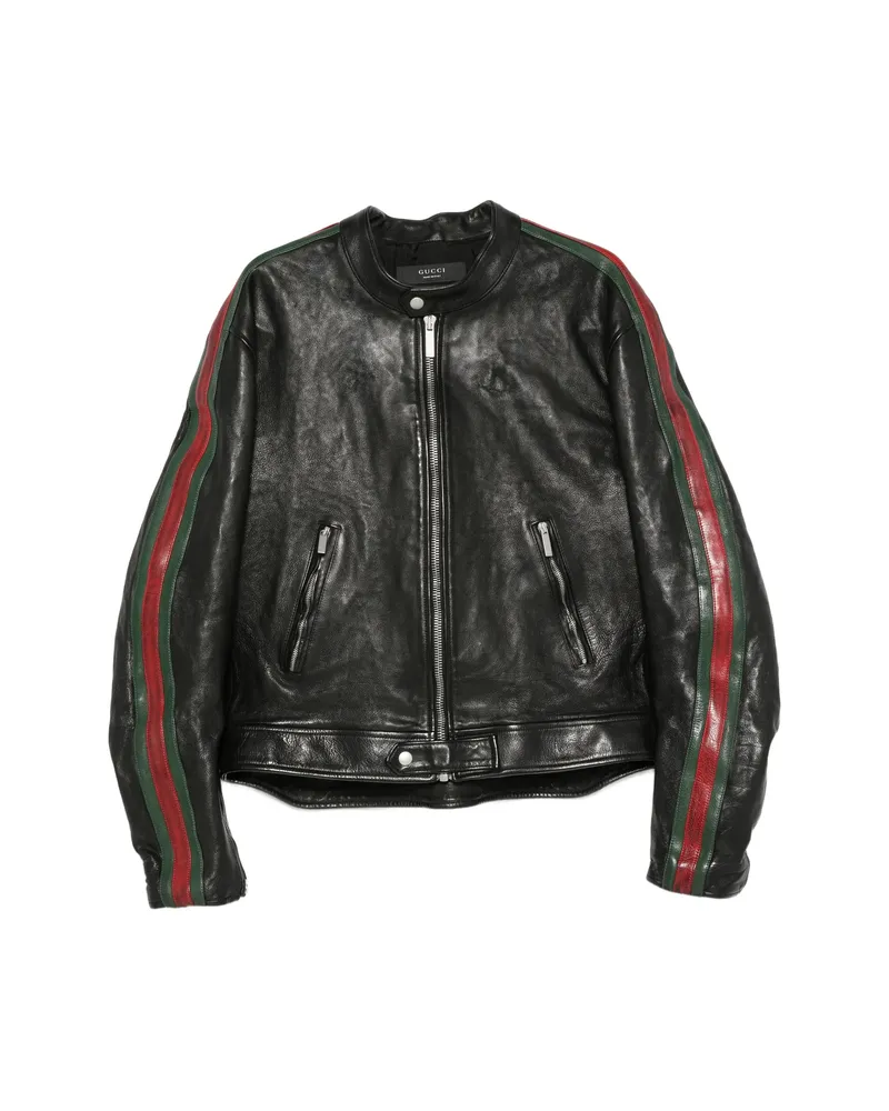 Gucci Web-stripe Leather Jacket Black