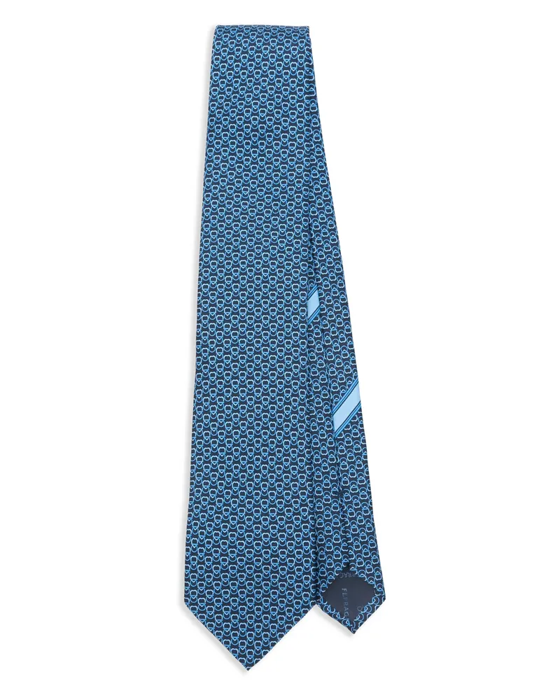 Ferragamo Heart-print Silk Tie Blue