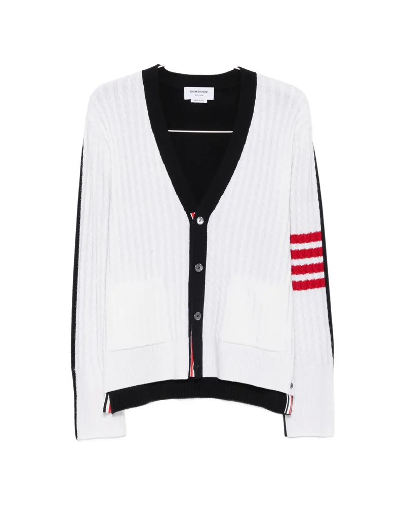 Thom Browne 4-Bar Cable-knit Cardigan White