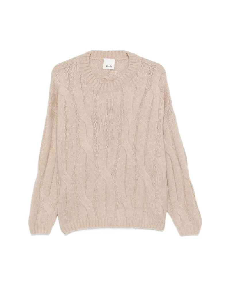 ALLUDE Cable-knit Drop-shoulder Sweater Neutrals
