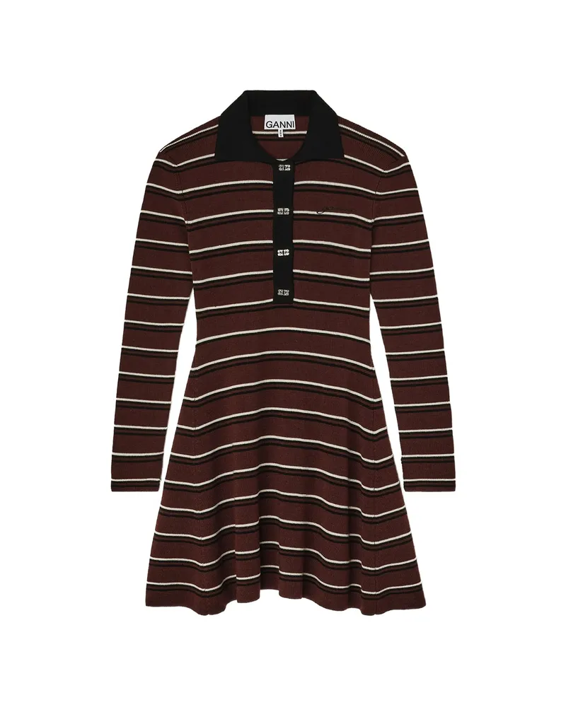 Ganni Striped Polo Mini Dress Brown
