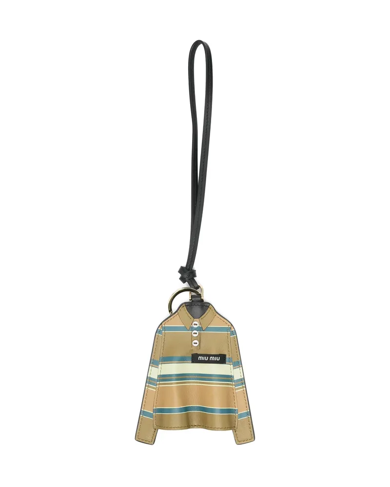 Miu Miu Striped Shirt Keyring Brown