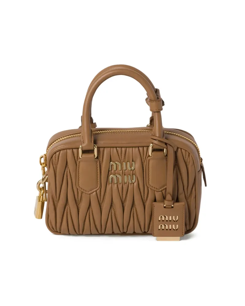 Miu Miu Arcadie Matelassé Leather Tote Bag Brown