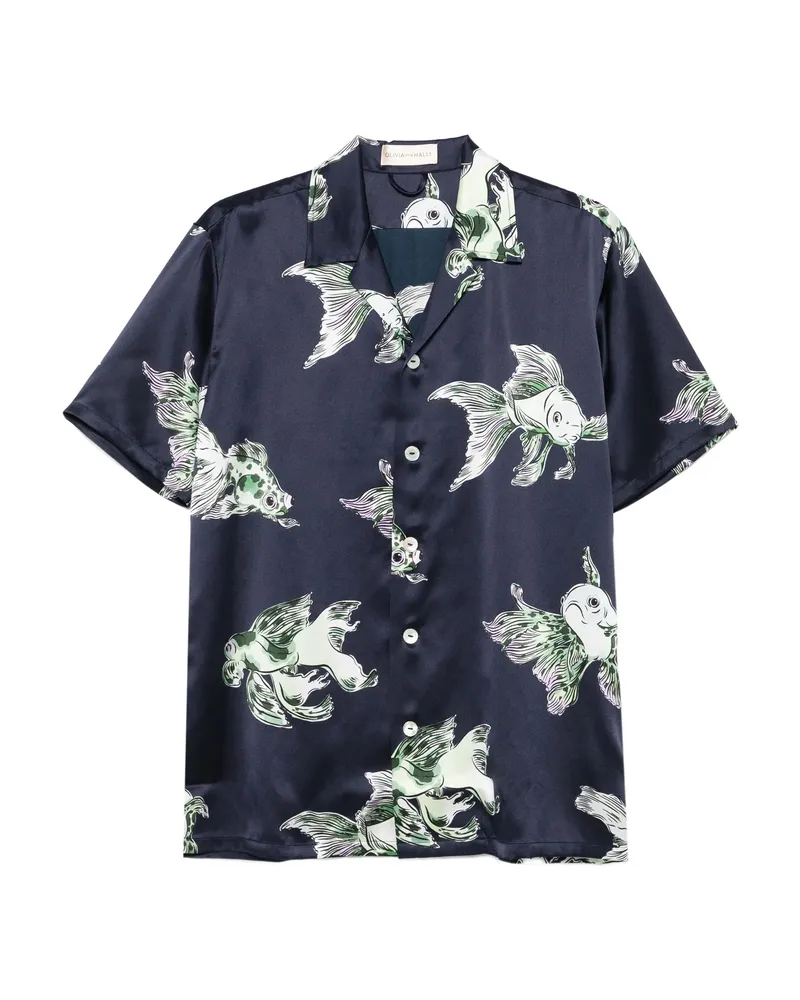 Olivia von Halle Goldfish-print Shirt Blue