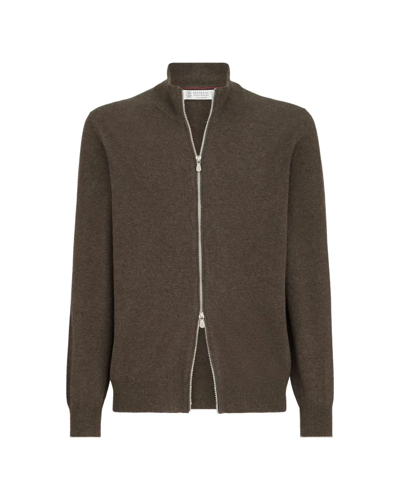Brunello Cucinelli Cashmere High-neck Cardigan With Zipper Brown