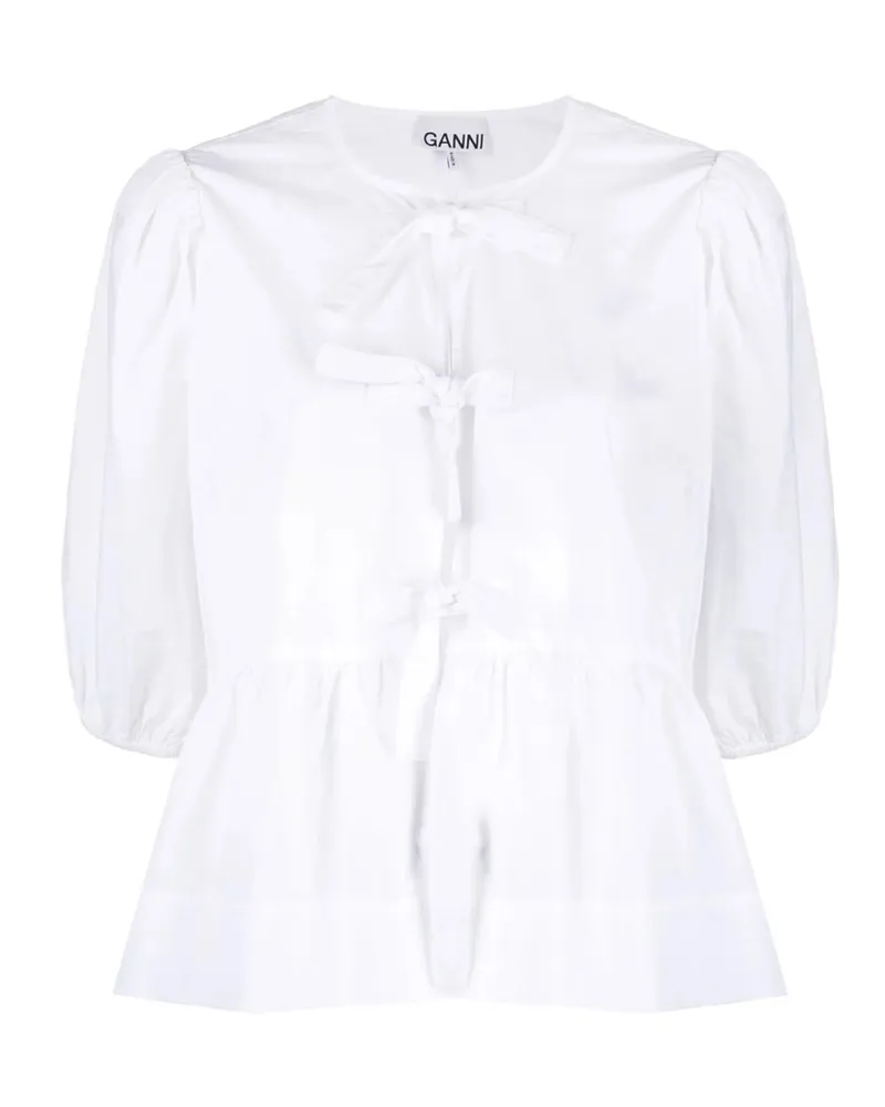 Ganni Organic-cotton Peplum Blouse White