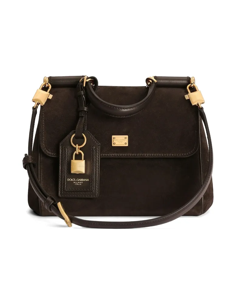 Dolce & Gabbana Small My Sicily Handbag In Split Calfskin Brown
