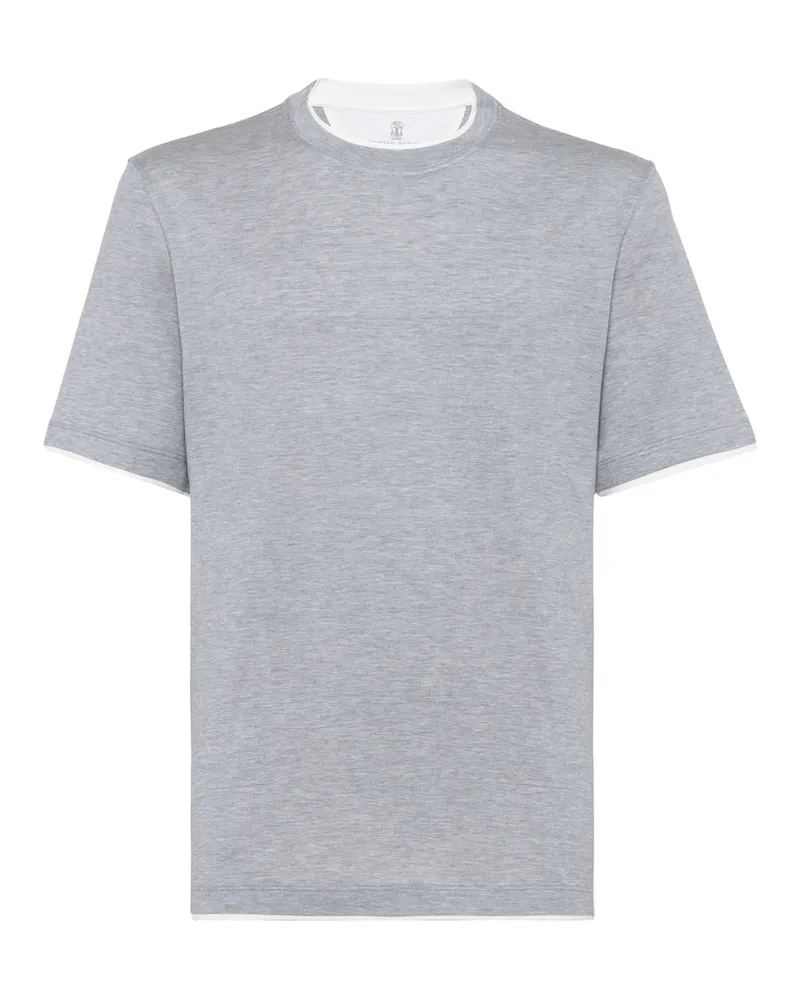 Brunello Cucinelli Silk And Cotton Lightweight Jersey Crew Neck T-shirt With Faux-layering Grey