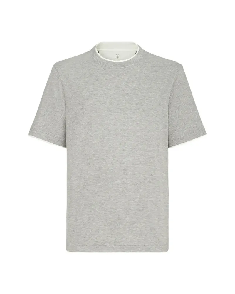 Brunello Cucinelli Silk And Cotton Lightweight Jersey Crew Neck T-shirt With Faux-layering Grey