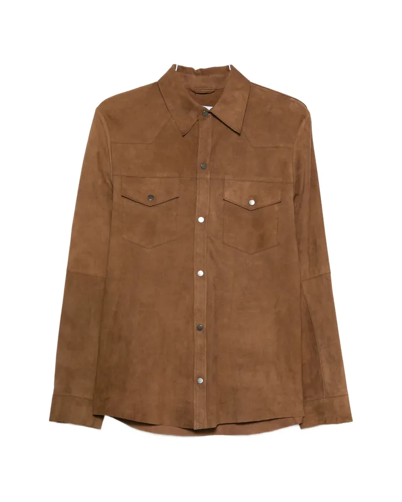 ERALDO Flap-pocket Suede Shirt Brown