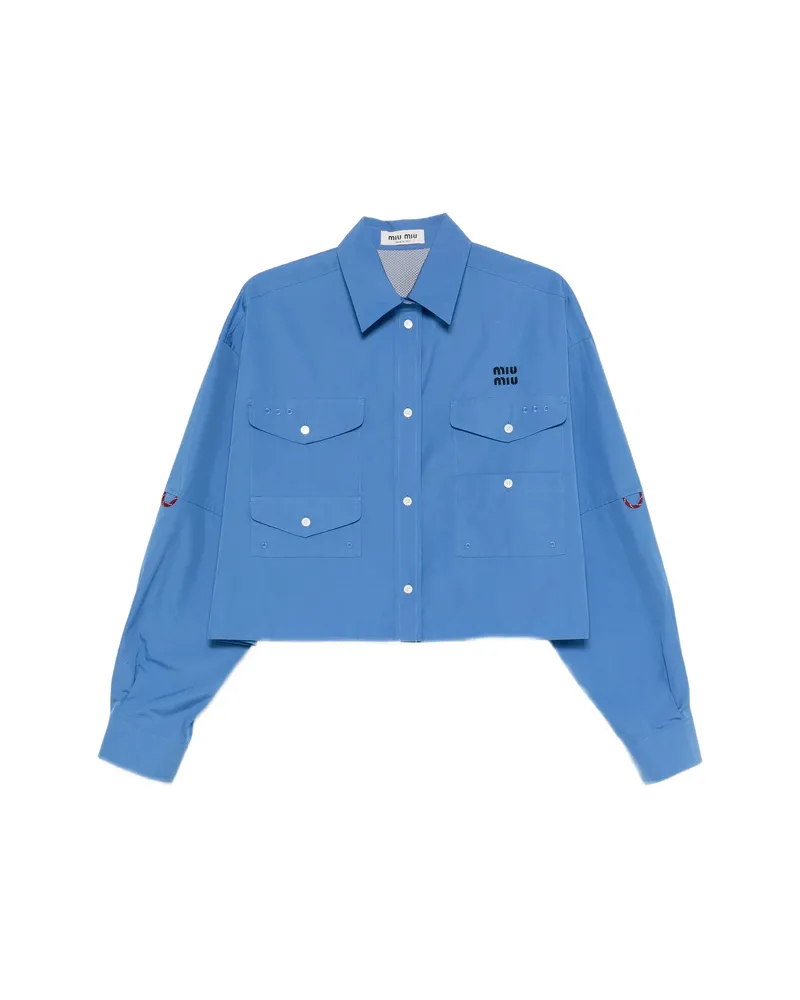 Miu Miu Logo-embroidered Front-pockets Shirt Blue