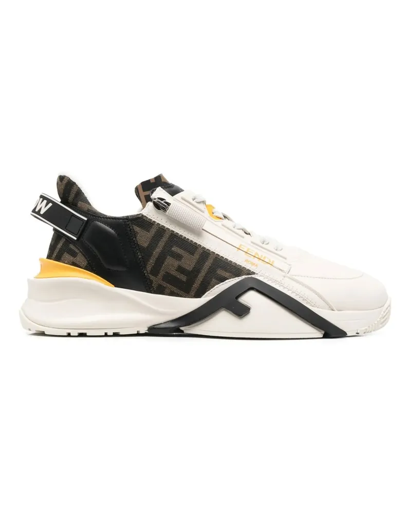 Fendi Flow Leather Panelled Sneakers Neutrals