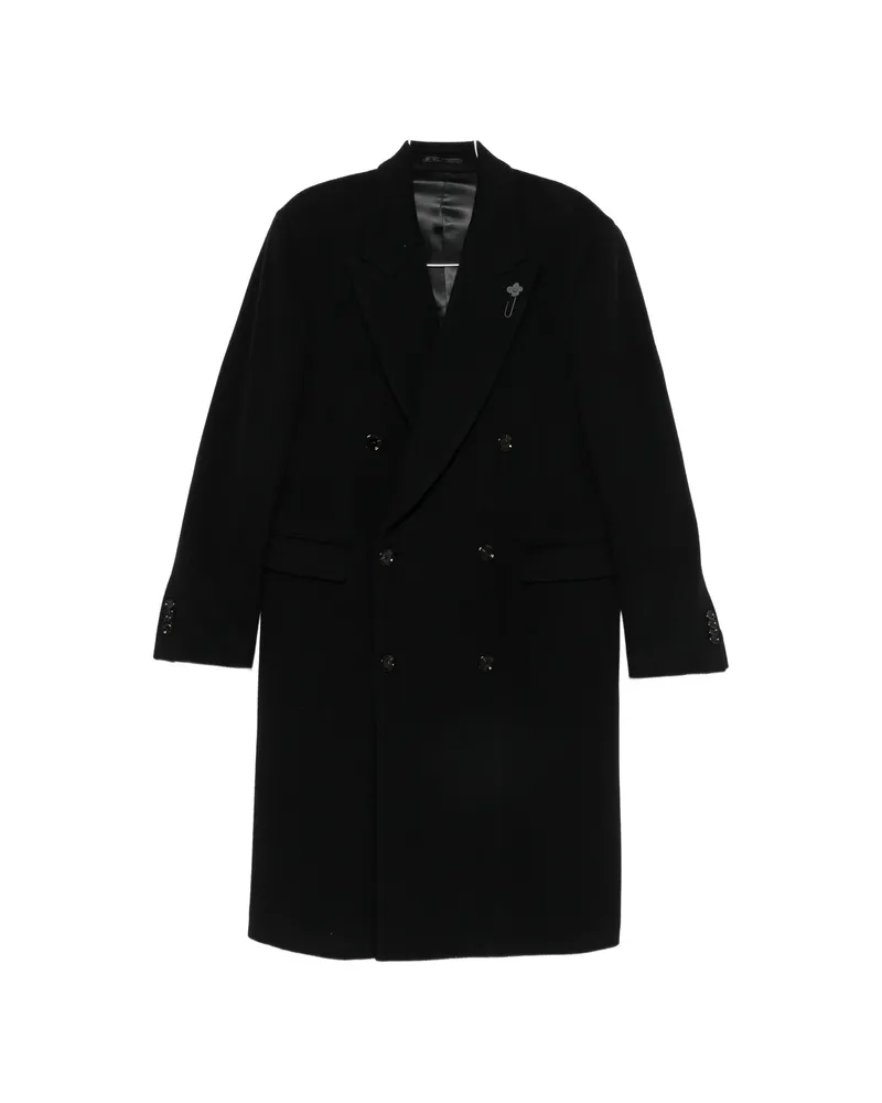 LARDINI Double-breasted Peaked-lapel Coat Black