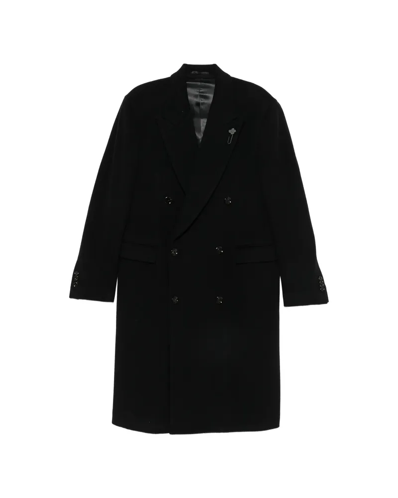LARDINI Double-breasted Peaked-lapel Coat Black