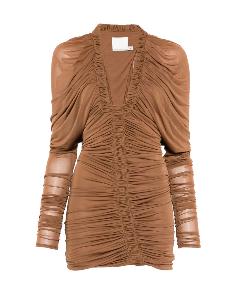 Christopher Esber Orion LS Long-sleeve Mini Dress Brown