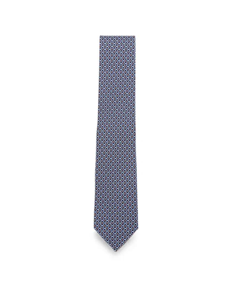 Ferragamo Gancini-print Silk Tie Blue