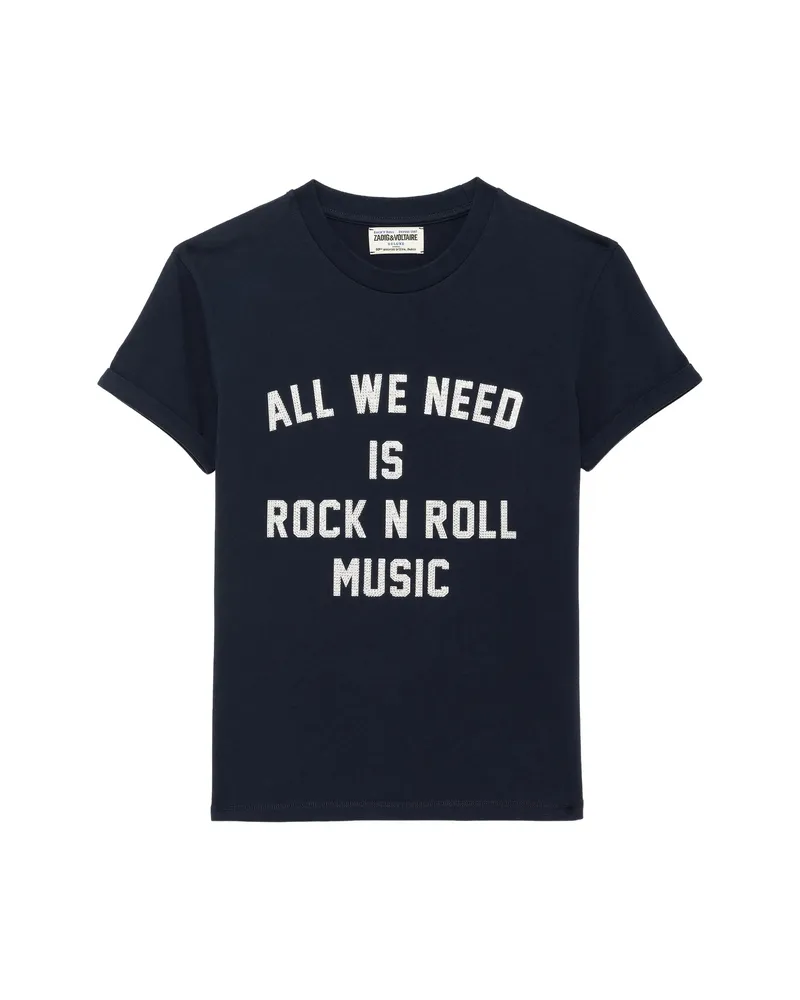 Zadig & Voltaire Walk Strass-embellished Slogan-print T-shirt Blue