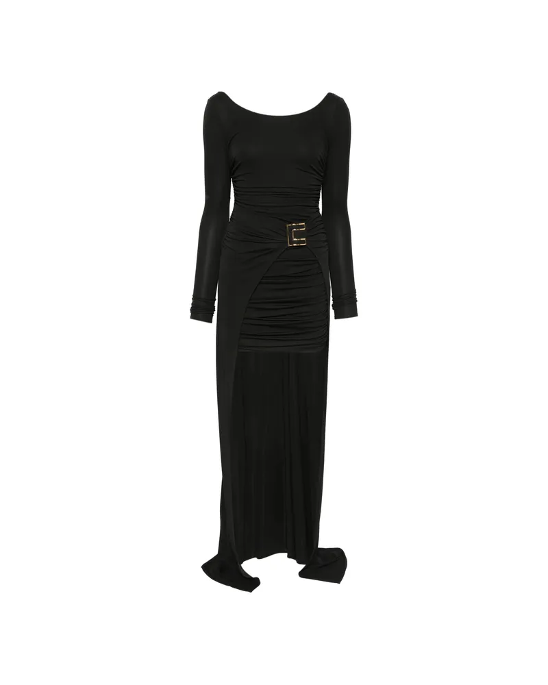 Elisabetta Franchi Ruched Logo-buckle Asymmetric Dress Black