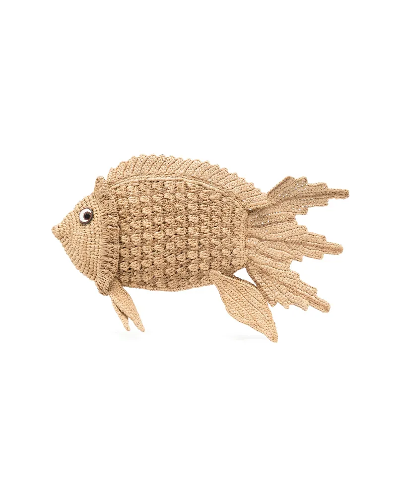 Anya Hindmarch Fish-shape Woven Clutch Bag Neutrals