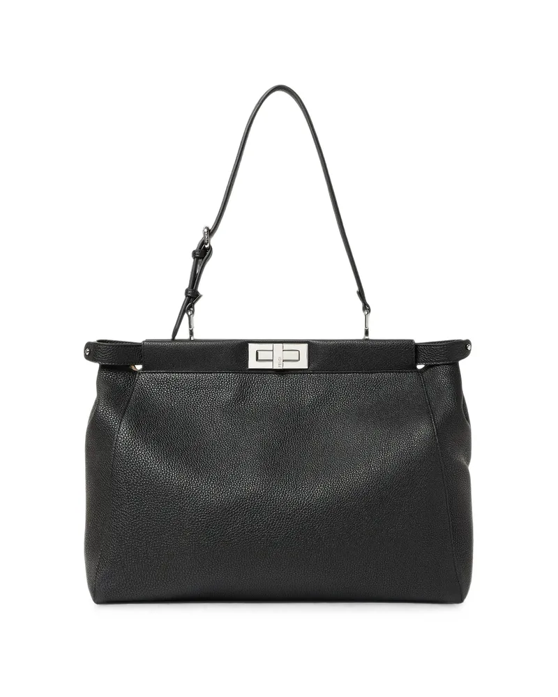 Fendi Peekaboo Grained-leather Tote Bag Black