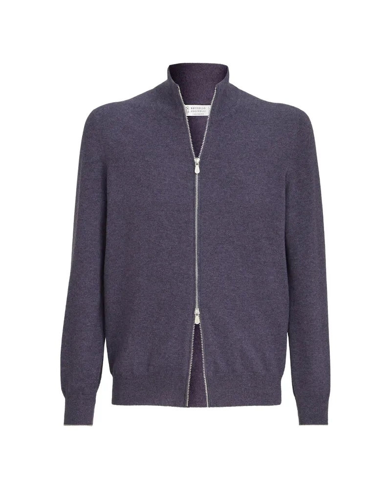 Brunello Cucinelli Cashmere High-neck Cardigan With Zipper Purple