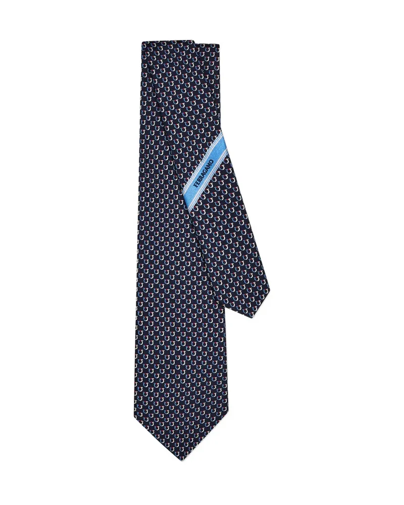 Ferragamo Gancini-pattern Silk Tie Blue