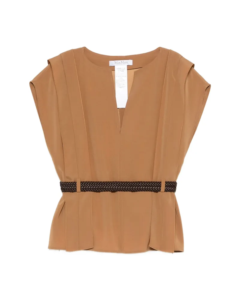 Max Mara Mxmabete Belted V-neck Top Neutrals