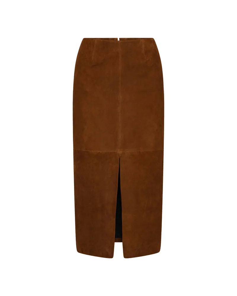 ROTATE Birger Christensen Suede Midi Pencil Skirt Brown