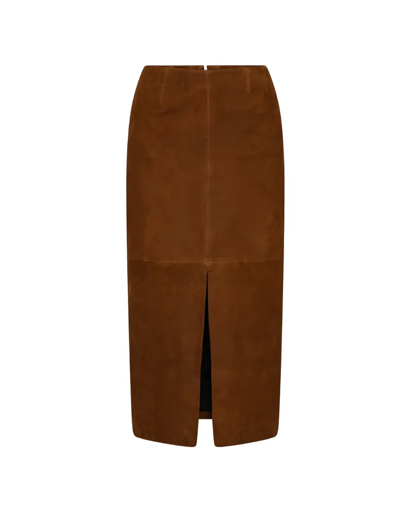 ROTATE Birger Christensen Suede Midi Pencil Skirt Brown