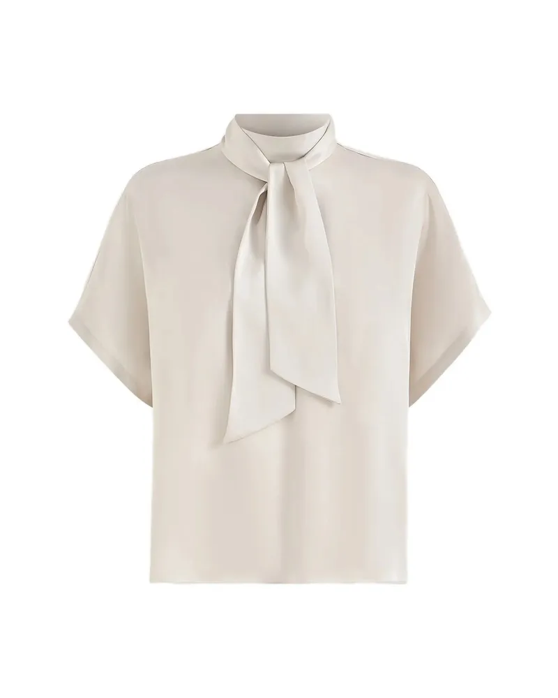 Brunello Cucinelli Silk Satin High-neck T-shirt With Monili Neutrals