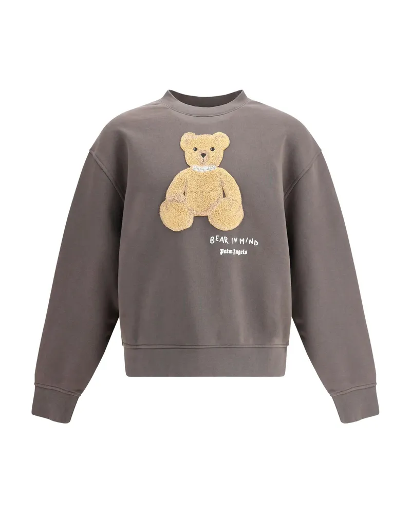 Palm Angels Teddy-applique Crew Neck Sweatshirt Grey