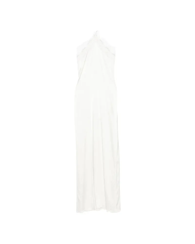 Oséree Lace-trim Halterneck Maxi Dress White