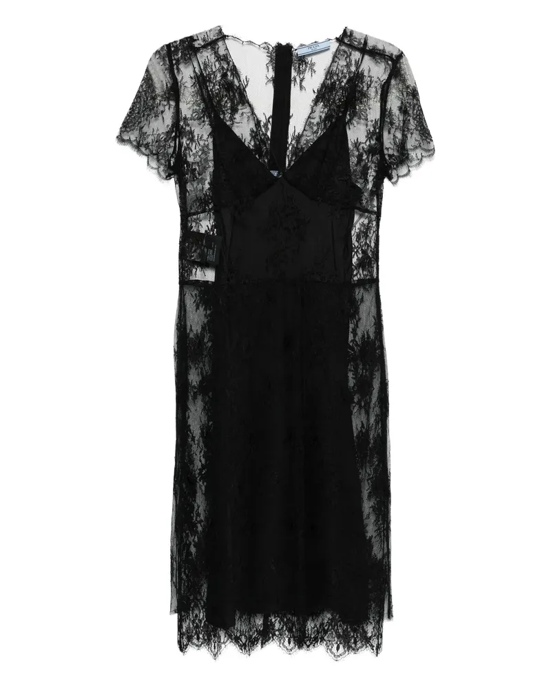 Prada Scalloped Lace Mini Dress Black