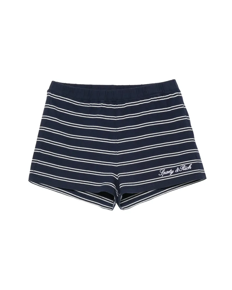 SPORTY & RICH Striped Logo-embroidered Shorts Blue